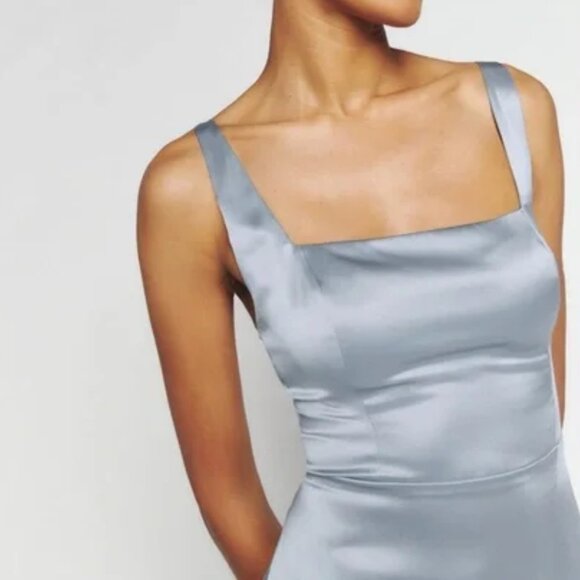 Reformation | NWT 100% Silk Solay Maxi Slit Sleeveless‎ Dress in Mineral Blue - Picture 2 of 12